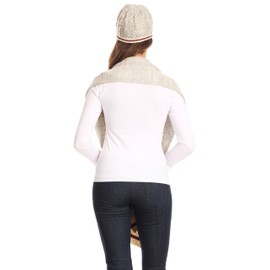 Sakkas 1756 - Theo Unisex Warm Winter Heather and stripes Knit Hat & Scarf Set - Heather cream - OS