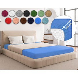 Sesto Senso Fitted Sheet 160 x 200 cm Light Blue for Topper Terry Cloth with Elastic Band 100% Cotton