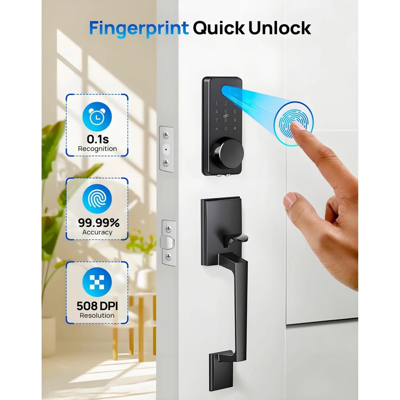 WiFi Smart Keyless Entry Door Lock Set w/Front Door Handle,