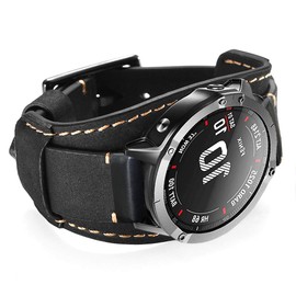 Leotop Leather Bands Compatible with Garmin Fenix 5/Fenix 6/Forerunner 935/Approach S60/Quatix 5 Smartwatch, 22mm Quick Fit Genuine Leather Cuff Band Replacement Strap (Black)