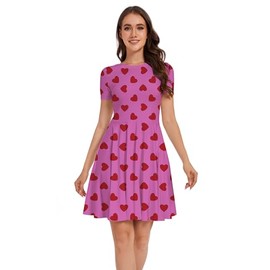 Eyanse Eyanse Valentines Outfits for Women Heart Dress Pink Valentine's Love Day Dresses Short Sleeve Swing Dress Cute Spring Aline Dress Short Sleeve Top,Hot Pink M