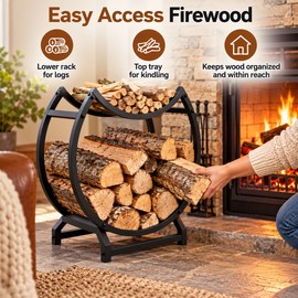 2-Tier Round Metal Firewood Rack – Heavy-Duty Fireplace Log Holder & Space-Saving Wood Storage Organizer for Indoor Use