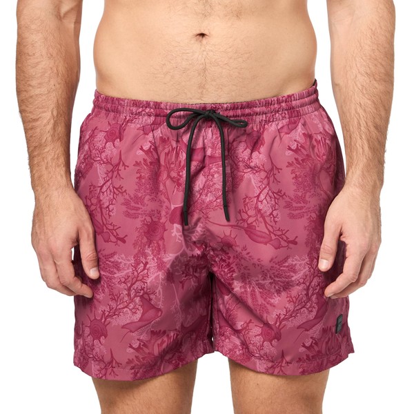 BOSS Men's Standard Tropical Print Swim Trunks, Medium Red Palm