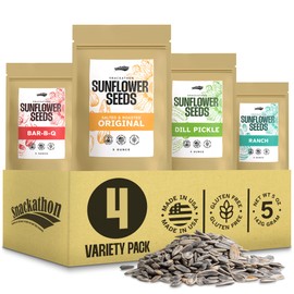 Snackathon In-Shell Roasted Sunflower Seeds – 4 Flavor Variety Pack (Original, Ranch, BBQ, Dill Pickle), 4 Resealable Bags, Premium Snack