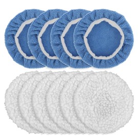 10Pcs Car Orbital Buffer Polisher Pad Car Polisher Pad Bonnet Buffing Pad Cover Wool Buffing Pads Car Polishing Bonnet Buffing Pads for Car Furniture Glass, 4*Microfiber+6*Woollen, 5-6 Inches