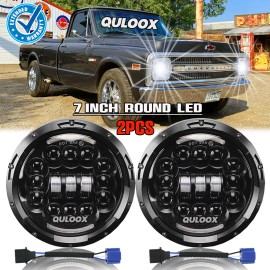 QULOOX FOR Chevy C10 K10 K20 1975-1980 Pair 7" Round LED Headlights Hi/Lo Beam