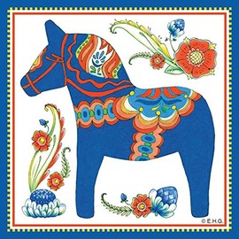 Essence of Europe Gifts Swedish Themed Gift Blue Dala Horse Decorative 6x6 Ceramic Wall Tile | ScandinavianGiftOutlet