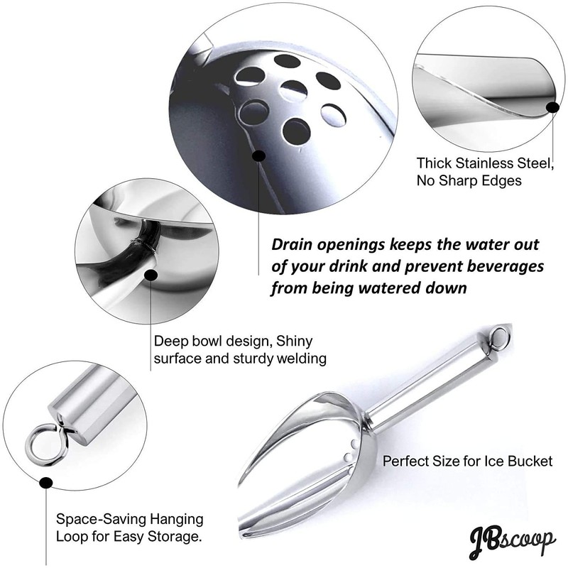 JBscoop Ice Scoop with Holes. Stainless Steel Ice Scoop with