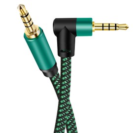 OUGCYG Aux Cable 2m 3.5mm Audio Mic Lead 90 Degree 4-Pole TRRS Male to Male Lead Headphone Mini Jack Stereo Cord Compatible with Car Aux Microphone Headset Earphone PC TV MP3 (2m)