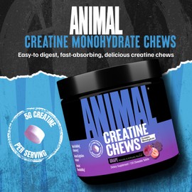 Animal Creatine Chews Tablets - Enhanced Creatine Monohydrate with AstraGin to Improve Absorption, Sea Salt for Added Pumps, Delicious and Convenient Chewable Tablets - Grape