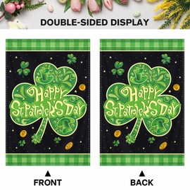 Happy St. Patrick's Garden Flag 12x18 Inch（30x45cm) For Moderate Outdoor Indoor, Spring Holiday Bunny Egg Flags House Decoration Yard Garden Gift Banner.