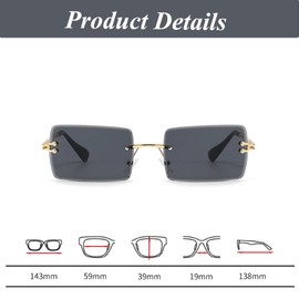 Gativs Vintage Rimless Sunglasses 4 Pairs Vintage Glasses Rimless Retro Rectangle Glasses Square Rimless Rectangular Sunglasses Protection Slim (Unisex), See reference image for more details, 1