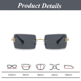 Gativs Vintage Rimless Sunglasses 4 Pairs Vintage Glasses Rimless Retro Rectangle Glasses Square Rimless Rectangular Sunglasses Protection Slim (Unisex), See reference image for more details, 1