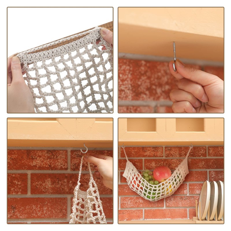 2 Pcs 11.8 x 20 Inch Macrame Fruit Hammock for