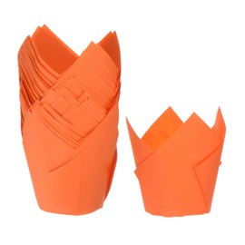 HARFINGTON 50Pcs Tulip Cupcake Liners Standard Paper Baking Cups Greaseproof Wrappers Disposable for Birthday Banquets Party, Orange