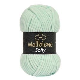 Wollbiene Softy 100 g Chenille Wool for Crocheting, Knitting Wool, Baby Wool, Chenille Wool, Super Bulky Crochet Yarn (Mint 06)