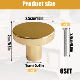 6Pcs Gold Drawer Knobs, 20 * 25mm Gold Handles for Drawers, Brass Cabinet Knobs Round with Screws, Brass Drawer Knob, Dresser Handles Pulls for Cupboard, Wardrobe, Dresser Drawer, Furniture Decoration