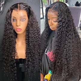 Healthair 360 Lace Front Wigs Human hair, Deep Wave Lace Front Wigs for Black Women, 360 Lace Wigs Preplucked, HD Transparent Lace 10A Remy Human Hair Wigs, 220% Density Deep Curly Wigs, Can Make Bun and High Ponytail (24, Deep 360 Wig 220% Density)
