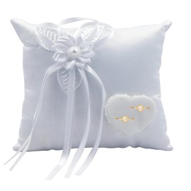 Wedding Ring Cushion, Wedding Ring Cushion with Simulation Pearl, Heart-Shaped Wedding Ring Cushion, White Bridal Pillow Carrier, Can Be Used for Valentine's Day Gifts and Ring Bearers