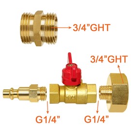 Joywayus Brass Winterize Blowout Adapter Kit 1/4" Male Quick Connect to 3/4" Female GHT Thread with Ball Valve and 3/4" GHT Male Fitting