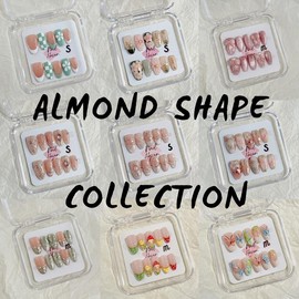 NailHaven | almond shape collection|  medium length 23mm almond shape press-on nails |cute nails | acrylic press-on| fake nails |Handmade | high quality Press on nails 10 pcs|reusable nails|nail art|nail charm|handmade press ons A2:_A41-The Brittany Special _L