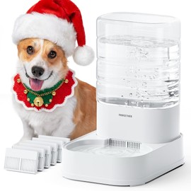 PAWGETHER Gravity Dog Water Bowl Dispenser Automatic Pet Water Dispenser for Dogs Gravity Water Bowl for Cats 1 Gallon/3.78L with 6 pcs Filters