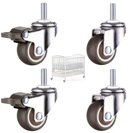 M8 x 15mm Heavy Duty Castor Wheels, 2 Pcs Lockable Caster With Brakes + 2 Pcs 360° Swivel Caster Wheels, Silent Casters, Maximum load capacity 40kg, for Furniture Carts Trolley Baby Bed Table Shelf