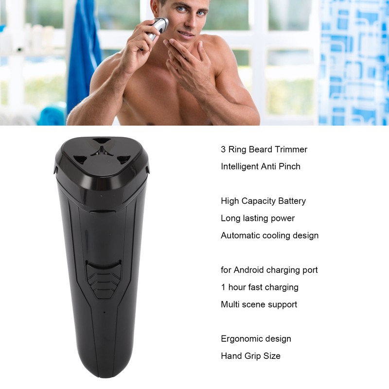 Electric Beard Trimmer 3 Floating Heads Rechargeable Precise Cutting Cordless