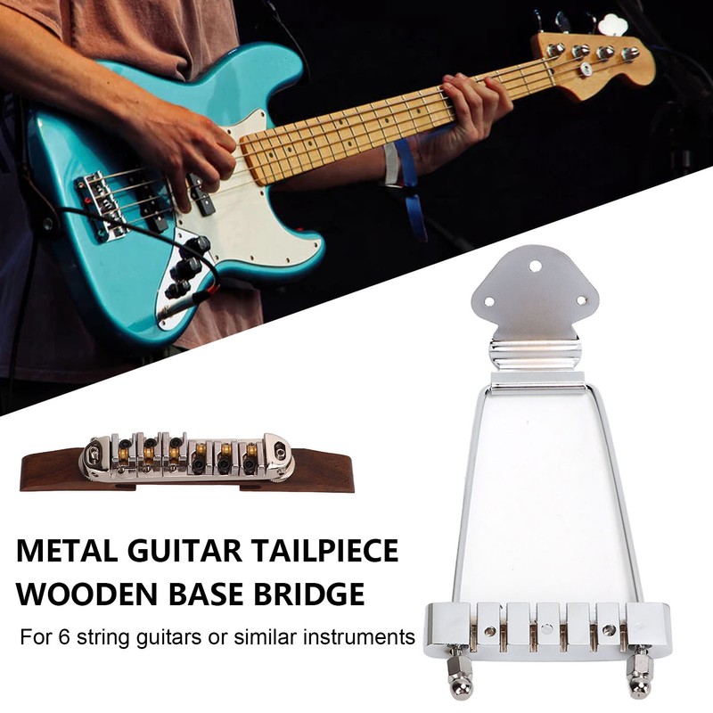 6 String Guitar Metal Tailpiece Adjustable Wooden Bridge Replacement String