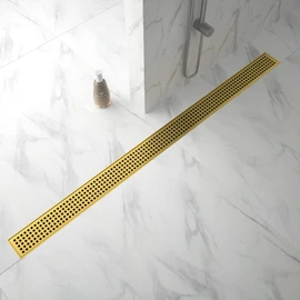 Bernkot Linear Shower Drain 42", 304 Stainless Steel Floor Drain with Grid Drain Cover & Hair Strainer, Rectangular Shower Drain w/CUPC Certified, Brushed Gold