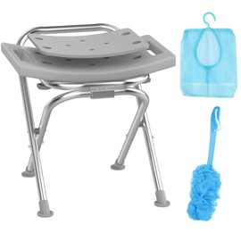 Medhelp Folding Shower Chair for Inside Shower, Stainless Steel Foldable Shower Stool, 400lbs Portable Folding Shower Seat for Travel, Anti-Slip Small Shower Chair for Elderly Disabled Injured, Gray