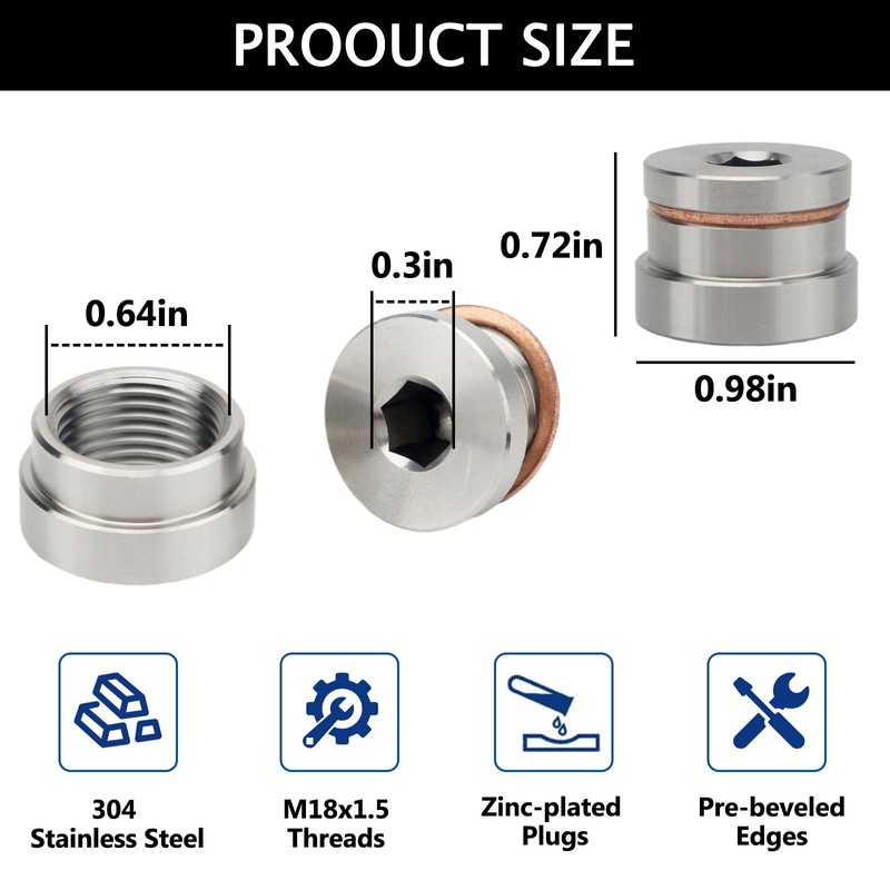 joytrace M18x1.5 Oxygen Sensor Weld Bungs & Plugs Kit (2