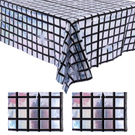 2 Pack Disco Tablecloth Party Decorations, Holographic Silver Glitter Plastic Tablecloth Disposable Laser Rectangle Table Covers for Birthday Party Decoration Wedding Christmas Grad Party Supplies