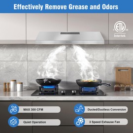 GRACEALL 30 Inch Range Hood Under Cabinet Oven Vent Hood, Ducted/Ductless Convertible Kitchen Extractor, Stainless Steel Stove Exhaust Fan, Charcoal Filter and Exhaust Pipe Included