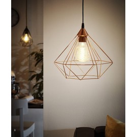 Eglo Tarbes Pendant Lamp, 1 Flame Vintage Pendant Lamp in Retro Look, Material: Steel, plastic. Colour: Copper, Black, Socket: E27. Diameter: 32.5 cm