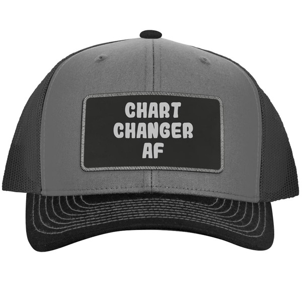 Chart Changer AF - Leather Black Patch Engraved Trucker Hat,