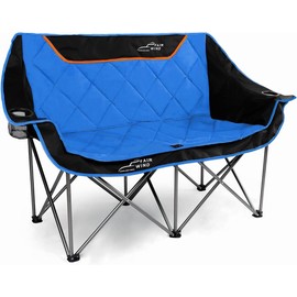 FAIR WIND Oversized Fully Padded Camping Chair Folding Loveseat Camping Couch Double Duo Chair Heavy Duty Quad Fold Arm Chair with Cup Hold - Supports 650 LBS Orange