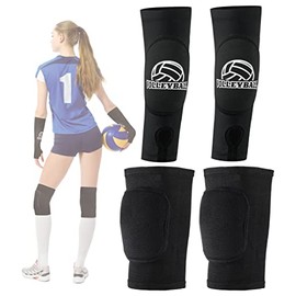 Volleyball Arm Sleeves and Knee Pads Set Passing Forearm Sleeves with Protection Pads and Thumbhole Volleyball Training Gear for Girls Teen Youth Wome