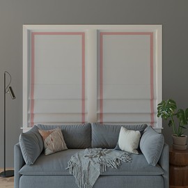Sun Zero Marline Pink Ribbon Border Stripe 100% Blackout Cordless Roman Shade, 33" x 64", Pink/White