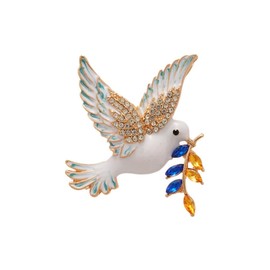 Kokoma Peace Dove Brooch Pin for Women Cubic Zirconia Olive Leaf Bird Animal Lapel Pin Corsage Badge Elegant Jewelry Accessory for Suit Cloth Dress