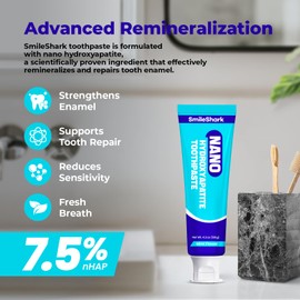 SmileShark Nano Hydroxyapatite Toothpaste (4.2 Oz), Fluoride Free Toothpaste with Mint Flavor, Remineralizing for Sensitive Teeth, Gentle and Effective Formula for Enamel Repair & Whitening
