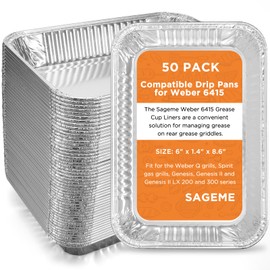 50 Pack Weber Grills Compatible Drip Pans 6415 for Weber Grills Spirit Gas Grills, Q Grills, Genesis and Genesis II LX 200 300 Series Disposable Aluminum Foil Grease Trays 6 x 1.4 x 8.6 Inches