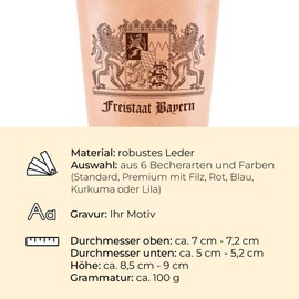 Individual Dice Cup with Own Engraving Motif + 6 Dice Various Colours Engraved Your Image, Logo or Crest