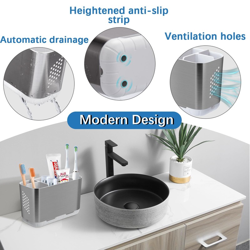 LAFARA Toothbrush Holders for Bathroom Organizer Countertop, Detachable Anti-Slip Large