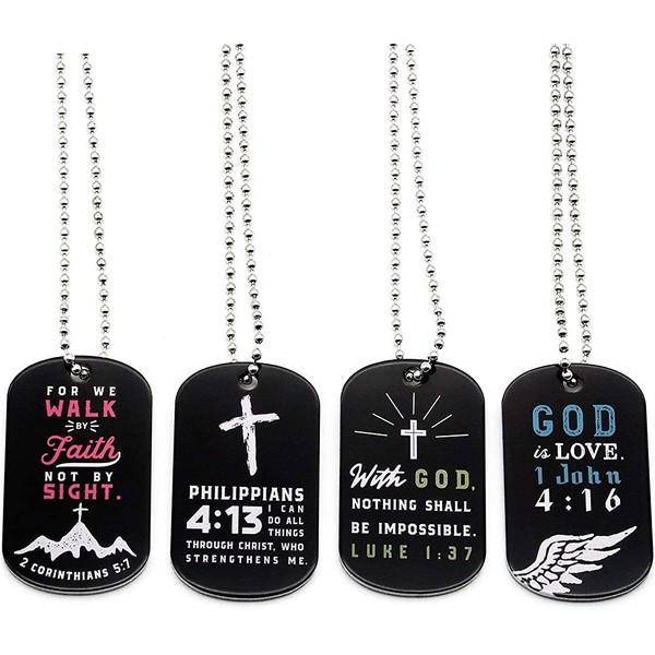 Inkstone - 12-Pack Christian Religious Dog Tag Necklaces with Bible Verses - Wholesale Bulk Pack of 1 Dozen Necklaces for Church Gifts, Religious Jewelry Party Favors for Teens Women Men