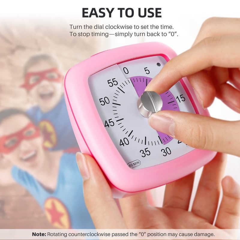 Secura 60-Minute Visual Timer, Silent Study Timer for Kids and
