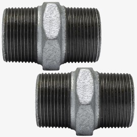 AERZETIX - C65069 Set of 2 Nipples Equal 3/4 x 3/4 Inch Galvanised - Male/Male - Made of Cast Iron - Pipe Fitting with Double Thread - Sanitary Heating Work Water Supply Installation
