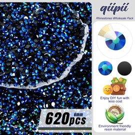 qiipii 620PCS 6mm Sapphire Blue AB Resin Rhinestones for Crafting Flatback Jelly Stones Bulk SS30 Black Blue Diamonds Gems Charms for Nails Face Eyes Makeup Tumblers Bottles DIY Crafts Decor Shoes