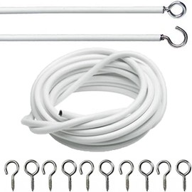 JKG® NET CURTAIN WIRE CORD - 8 Pairs Hooks And Eyes Set | Cut To Any Size | Perfect for Hanging Up Window Net Curtains | Long Voil Wire Cord Curtain Kit | Voile Curtain Wire Hooks Vine Eyes [4m Wire]