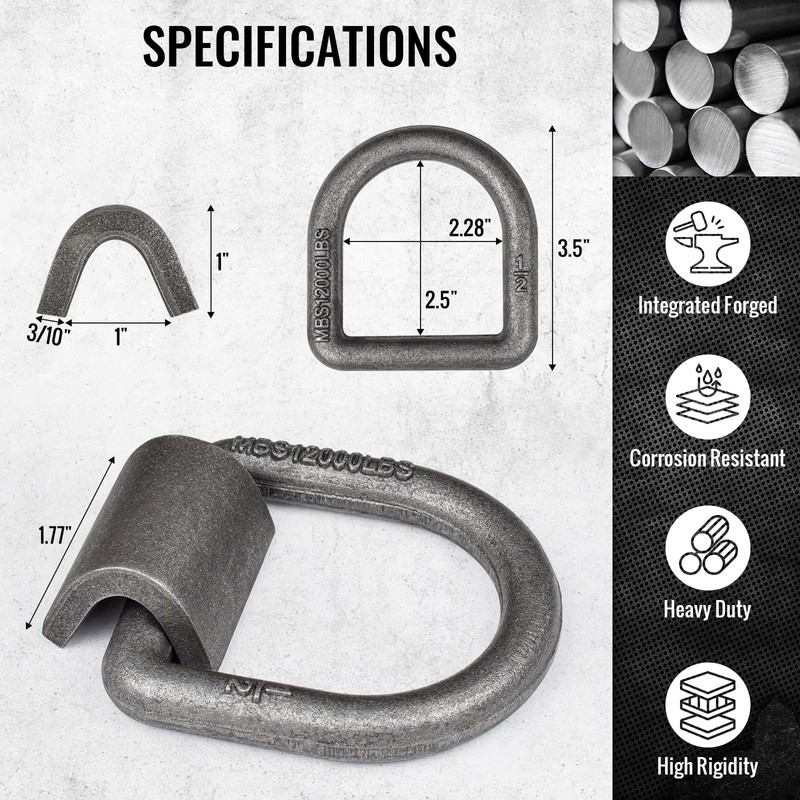 1/2" Heavy Duty Weld-On Forged D Ring with Welding Clips,